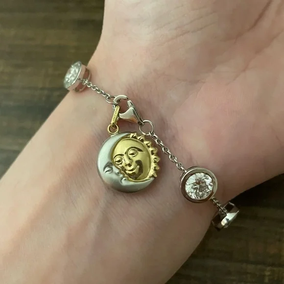 14k solid gold two tone puffy reversible sun moon face celestial pendant 3d - Picture 1 of 14